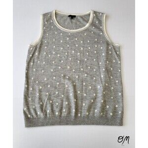 Talbots Preppy Classic School Teacher Gray Cream Polka Dot Sweater Vest - M